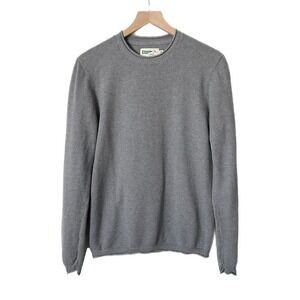 Wellen Crew Fisherman Sweater Organic Cotton Cashmere Blue Waffle Knit Medium